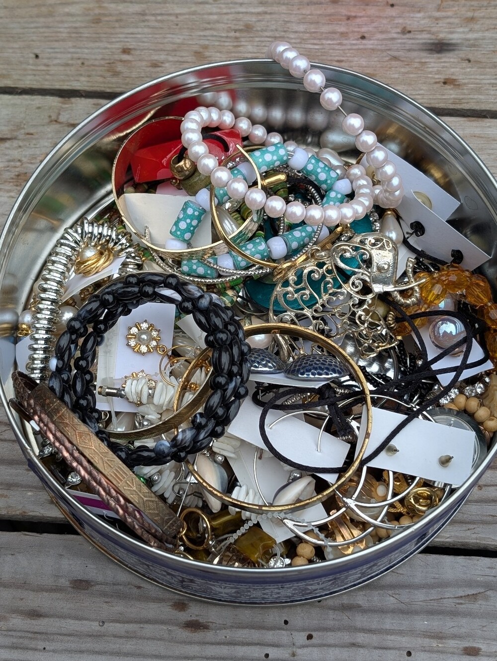 Vintage To Modern Costume Jewelry Lot Wearable, Cookie Tin Full 1 Lb 8 oz